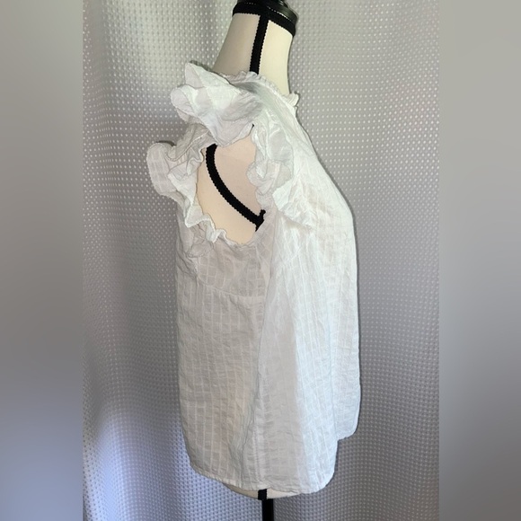 Women's Sam Edelman‎ white Rey Cotton Ruffle-Sleeve Blouse size small - Picture 4 of 11